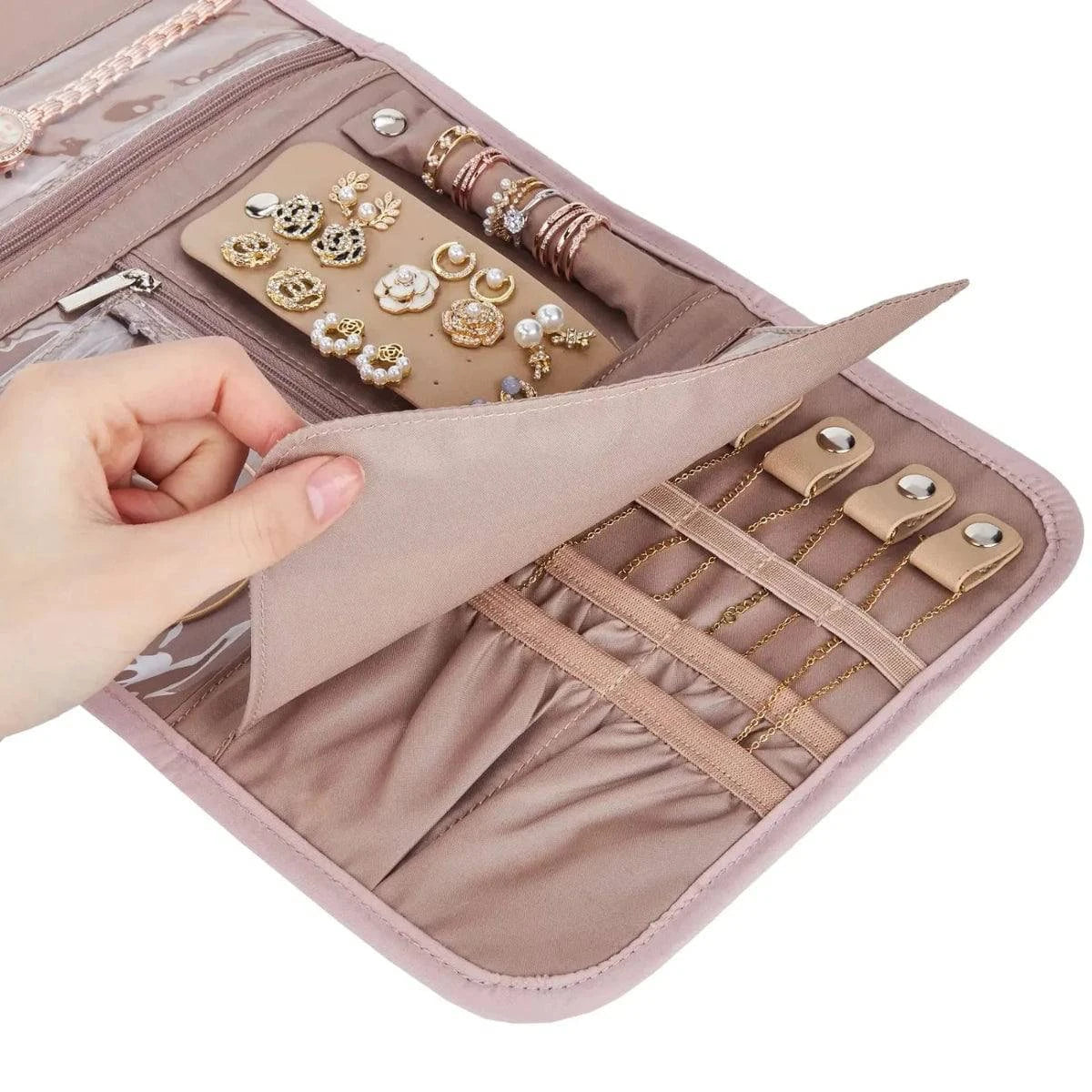 Travel Jewelry Case Organizer, Foldable Roll Earrings, Necklaces, Rings,Bracelets,Portable Bag - Passport Outfitters Apparel