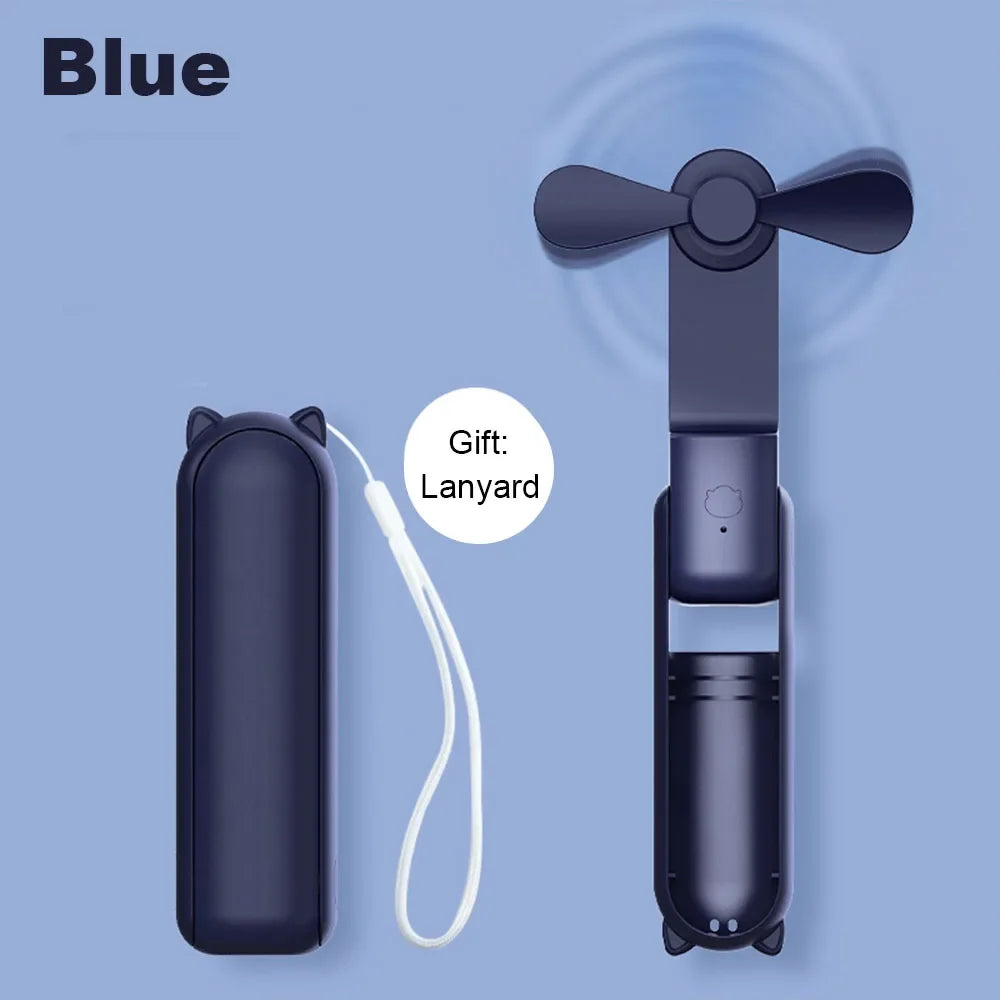 Portable Mini Handheld USB Rechargeable Battery Folding Cooling Fan with Power Bank