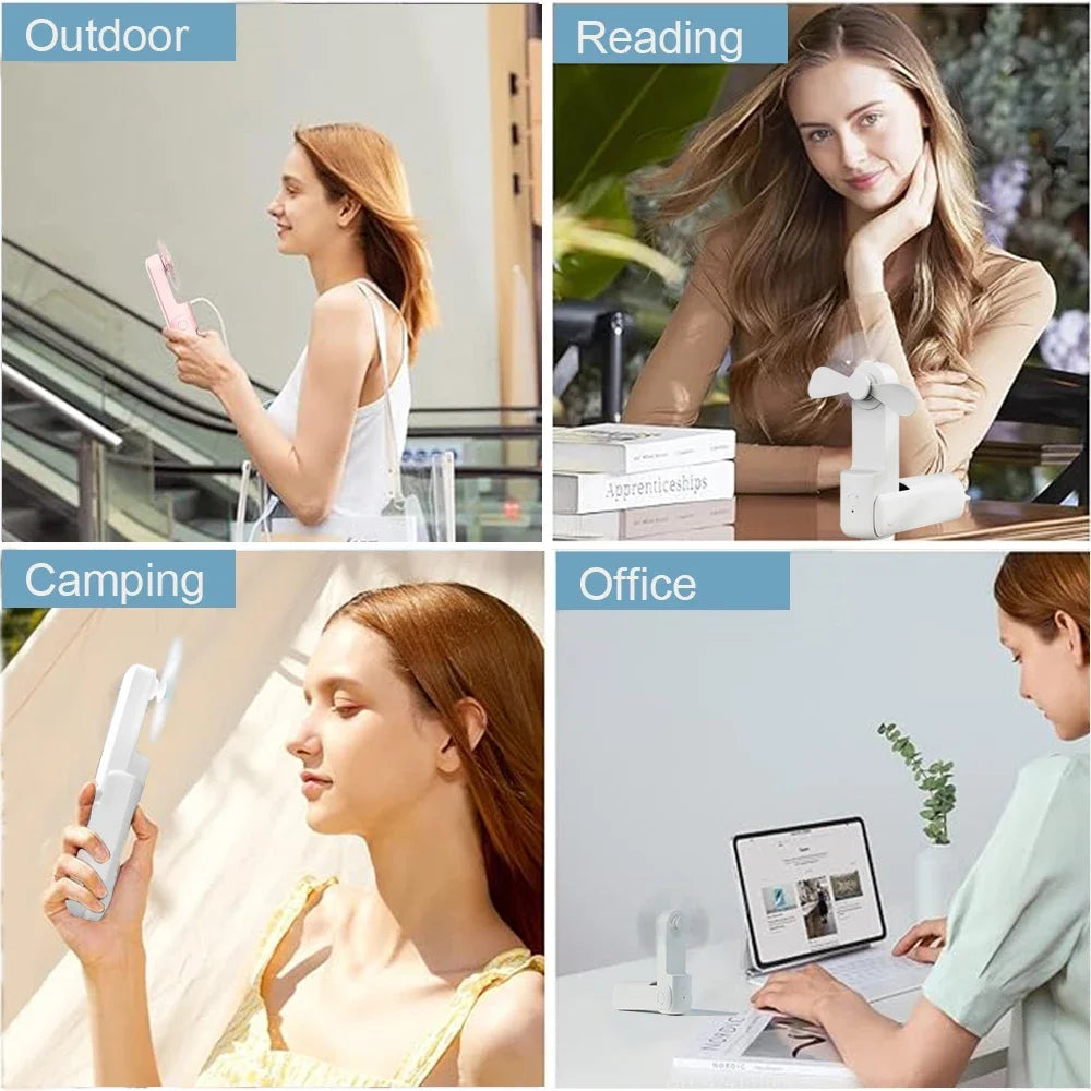 Portable Mini Handheld USB Rechargeable Battery Folding Cooling Fan with Power Bank