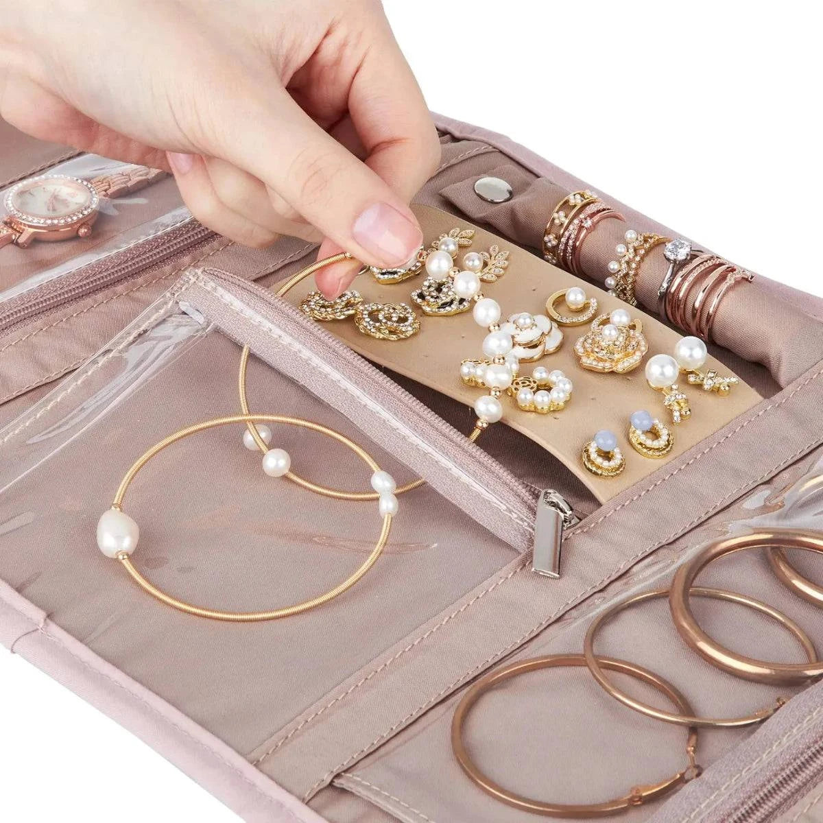 Travel Jewelry Case Organizer, Foldable Roll Earrings, Necklaces, Rings,Bracelets,Portable Bag - Passport Outfitters Apparel