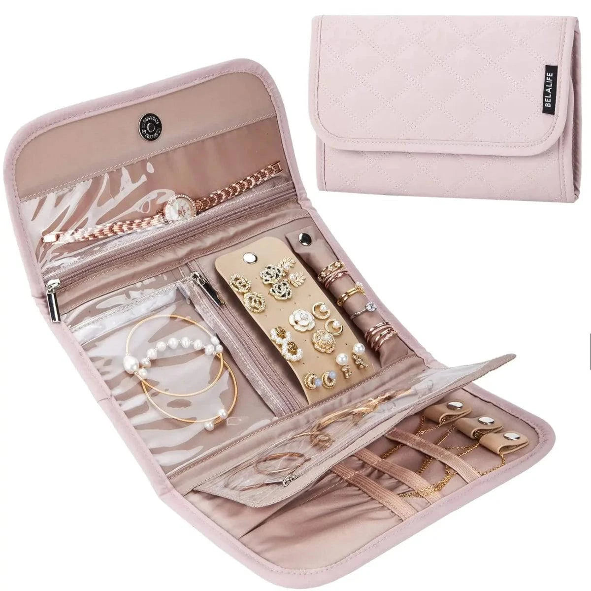 Travel Jewelry Case Organizer, Foldable Roll Earrings, Necklaces, Rings,Bracelets,Portable Bag - Passport Outfitters Apparel