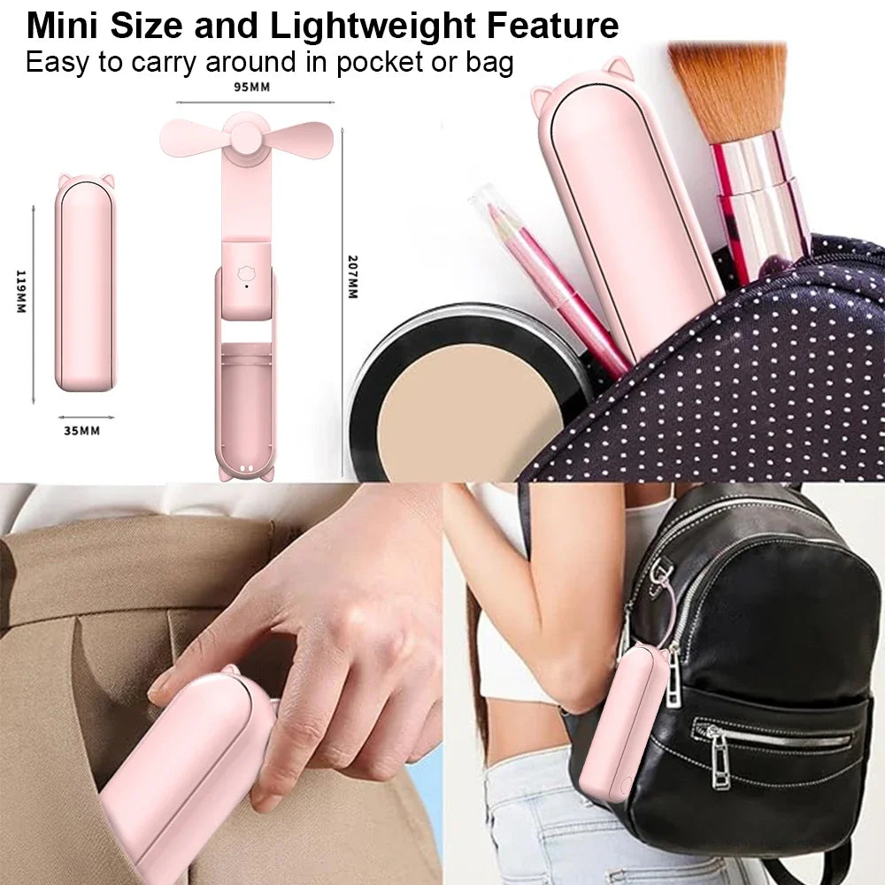 Portable Mini Handheld USB Rechargeable Battery Folding Cooling Fan with Power Bank