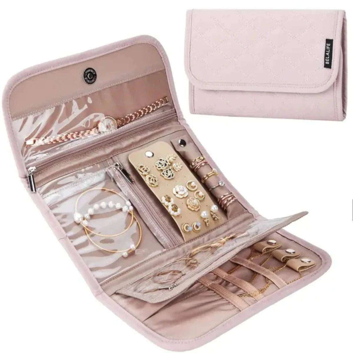 Travel Jewelry Case Organizer, Foldable Roll Earrings, Necklaces, Rings,Bracelets,Portable Bag - Passport Outfitters Apparel