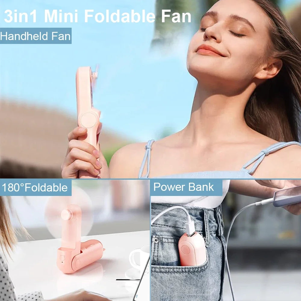 Portable Mini Handheld USB Rechargeable Battery Folding Cooling Fan with Power Bank