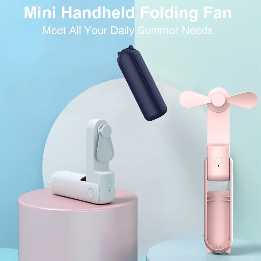Portable Mini Handheld USB Rechargeable Battery Folding Cooling Fan with Power Bank