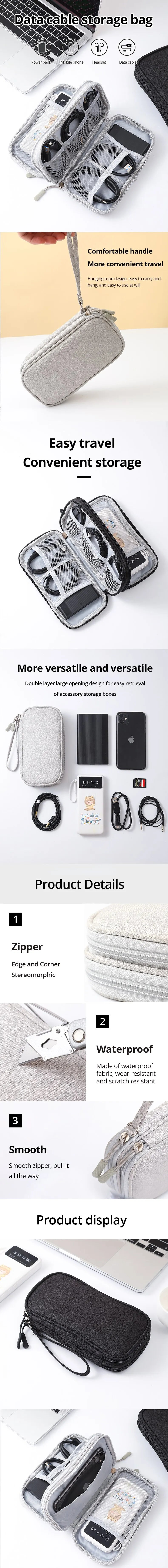 1pc Grey/Black/Navy Travel Portable Digital Product Storage Bag USB Data Cable Organizer Headset Charging Treasure Box Bag