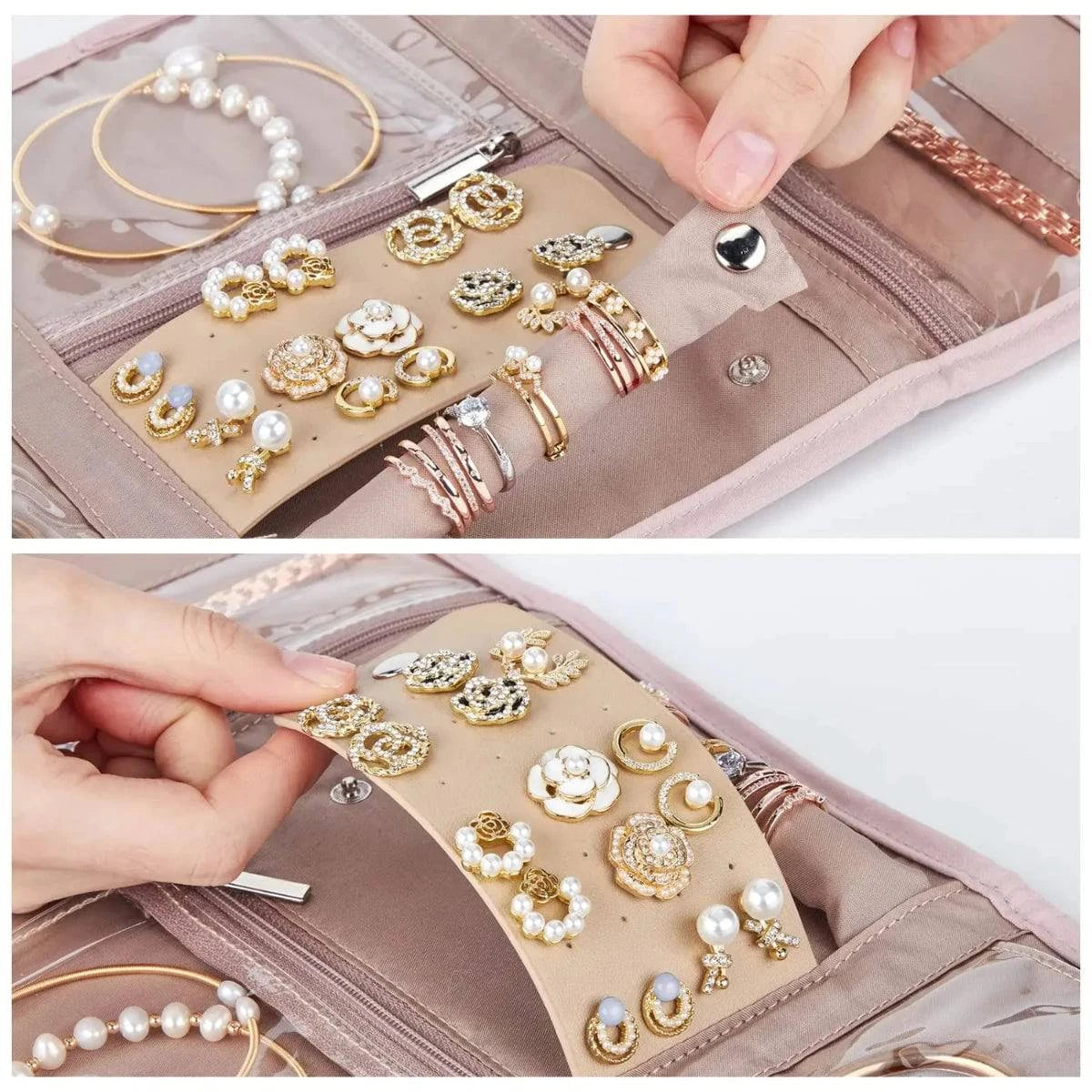 Travel Jewelry Case Organizer, Foldable Roll Earrings, Necklaces, Rings,Bracelets,Portable Bag - Passport Outfitters Apparel