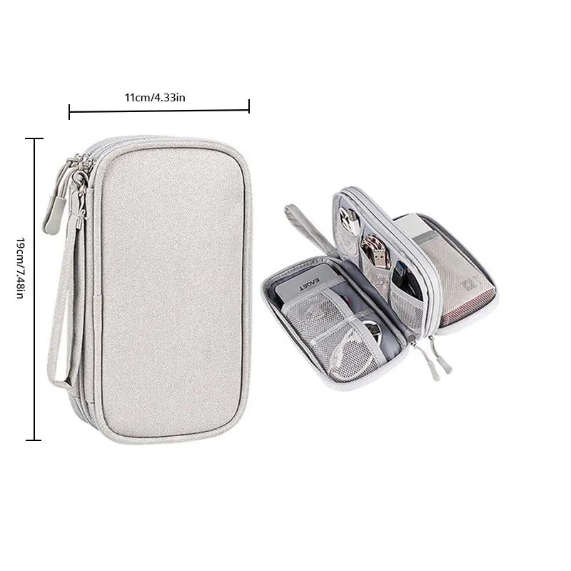 1pc Grey/Black/Navy Travel Portable Digital Product Storage Bag USB Data Cable Organizer Headset Charging Treasure Box Bag