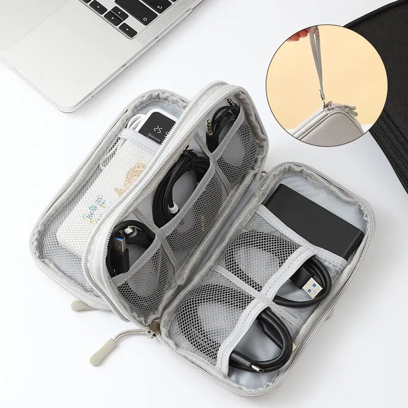 1pc Grey/Black/Navy Travel Portable Digital Product Storage Bag USB Data Cable Organizer Headset Charging Treasure Box Bag