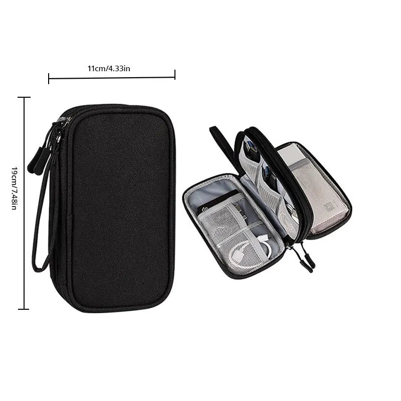 1pc Grey/Black/Navy Travel Portable Digital Product Storage Bag USB Data Cable Organizer Headset Charging Treasure Box Bag