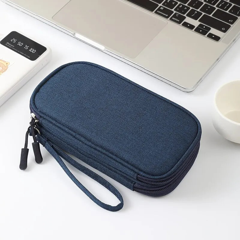 1pc Grey/Black/Navy Travel Portable Digital Product Storage Bag USB Data Cable Organizer Headset Charging Treasure Box Bag