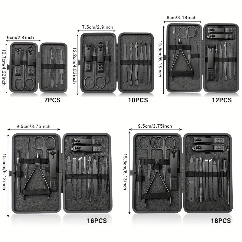 Ouriner All-in-One Travel Grooming & Nail Clipper Kit (Matte Black Stainless Steel) by Passport Outfitters