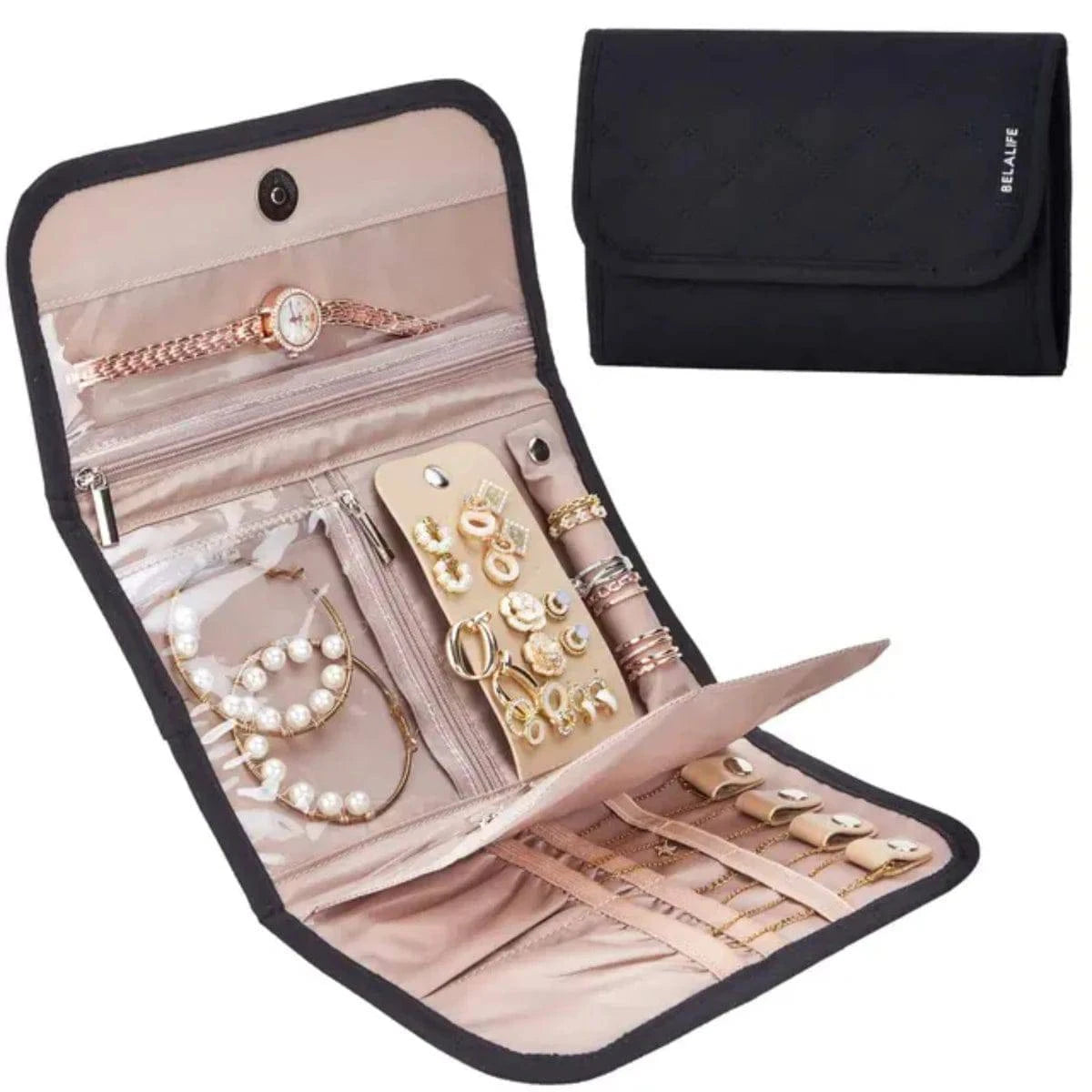 Travel Jewelry Case Organizer, Foldable Roll Earrings, Necklaces, Rings,Bracelets,Portable Bag - Passport Outfitters Apparel