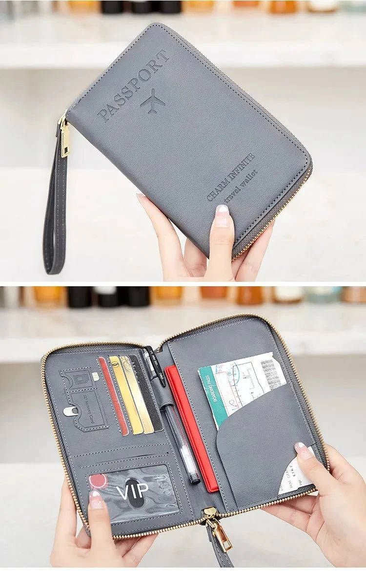 New Leather Passport Cover RFID Blocking Card Holder Zipper Wallet Travel Essentials Phone Bag International Travel Accessories - Passport Outfitters Apparel