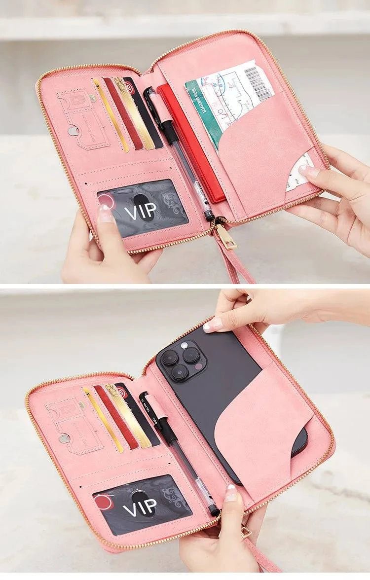New Leather Passport Cover RFID Blocking Card Holder Zipper Wallet Travel Essentials Phone Bag International Travel Accessories - Passport Outfitters Apparel