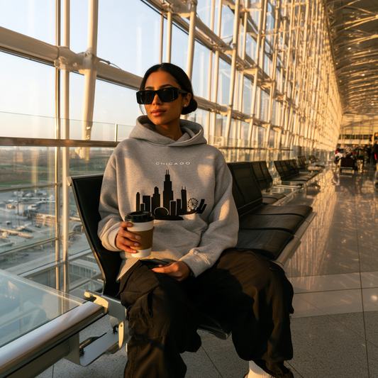 Chicago Skyline Minimalist Fleece Pullover Hoodie by Passport Outfitters