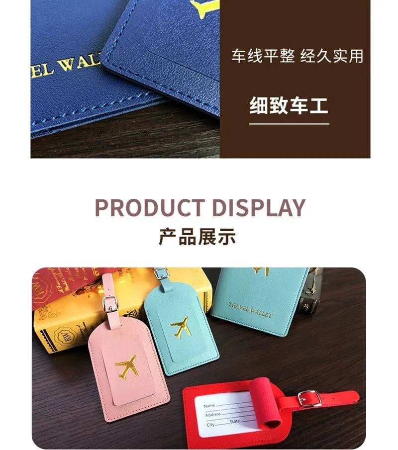 Travel Essentials PU Leather Luggage Tag Suitcase Identifier, Passport Holder Wallet - Passport Outfitters Apparel