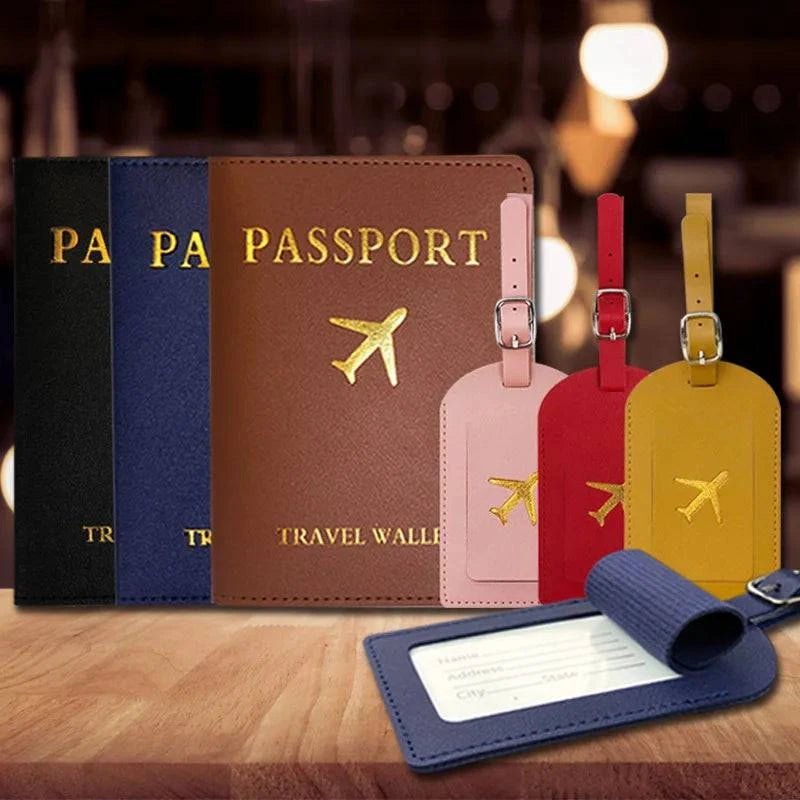 Travel Essentials PU Leather Luggage Tag Suitcase Identifier, Passport Holder Wallet - Passport Outfitters Apparel