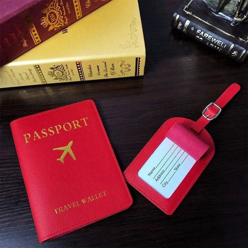 Travel Essentials PU Leather Luggage Tag Suitcase Identifier, Passport Holder Wallet - Passport Outfitters Apparel