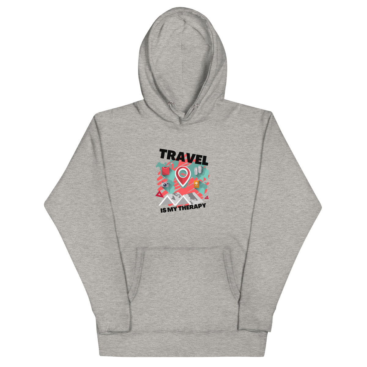 Travel Is My Therapy Hoodie | Unisex Graphic Streetwear Pullover | Passport Outfitters Airport Outfit by Passport Outfitters