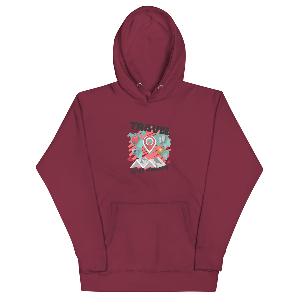Travel Is My Therapy Hoodie | Unisex Graphic Streetwear Pullover | Passport Outfitters Airport Outfit by Passport Outfitters