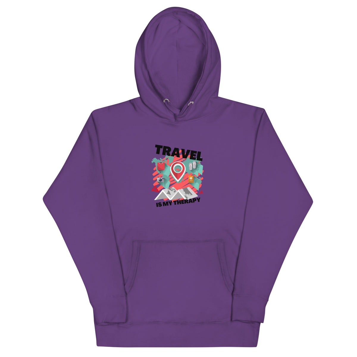 Travel Is My Therapy Hoodie | Unisex Graphic Streetwear Pullover | Passport Outfitters Airport Outfit by Passport Outfitters