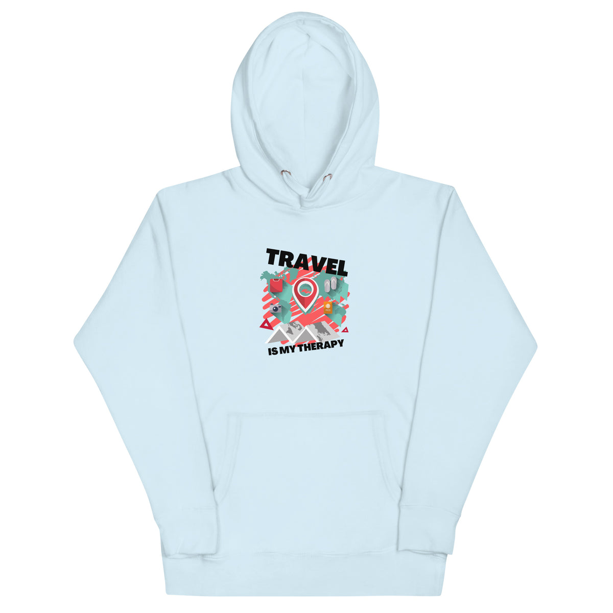 Travel Is My Therapy Hoodie | Unisex Graphic Streetwear Pullover | Passport Outfitters Airport Outfit by Passport Outfitters