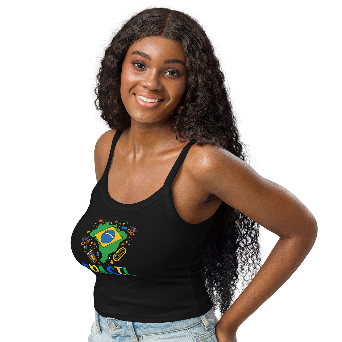 Brasil Carnival Women's Micro-Rib Tank Top | Brazilian Pride Graphic Festival Crop Top by Passport Outfitters