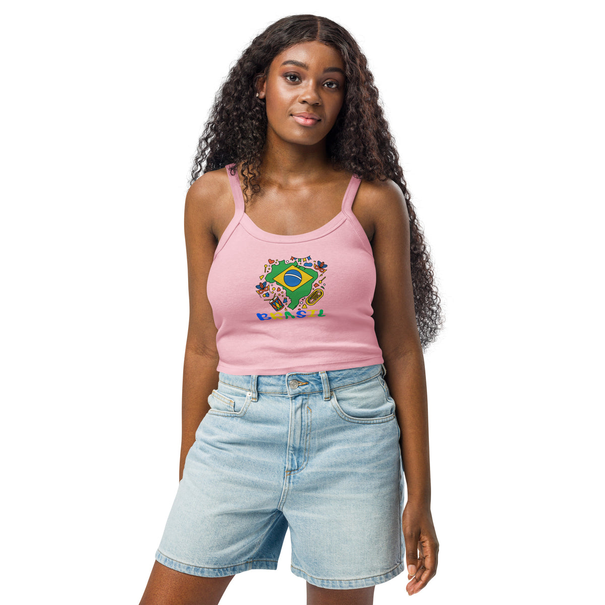 Brasil Carnival Women's Micro-Rib Tank Top | Brazilian Pride Graphic Festival Crop Top by Passport Outfitters