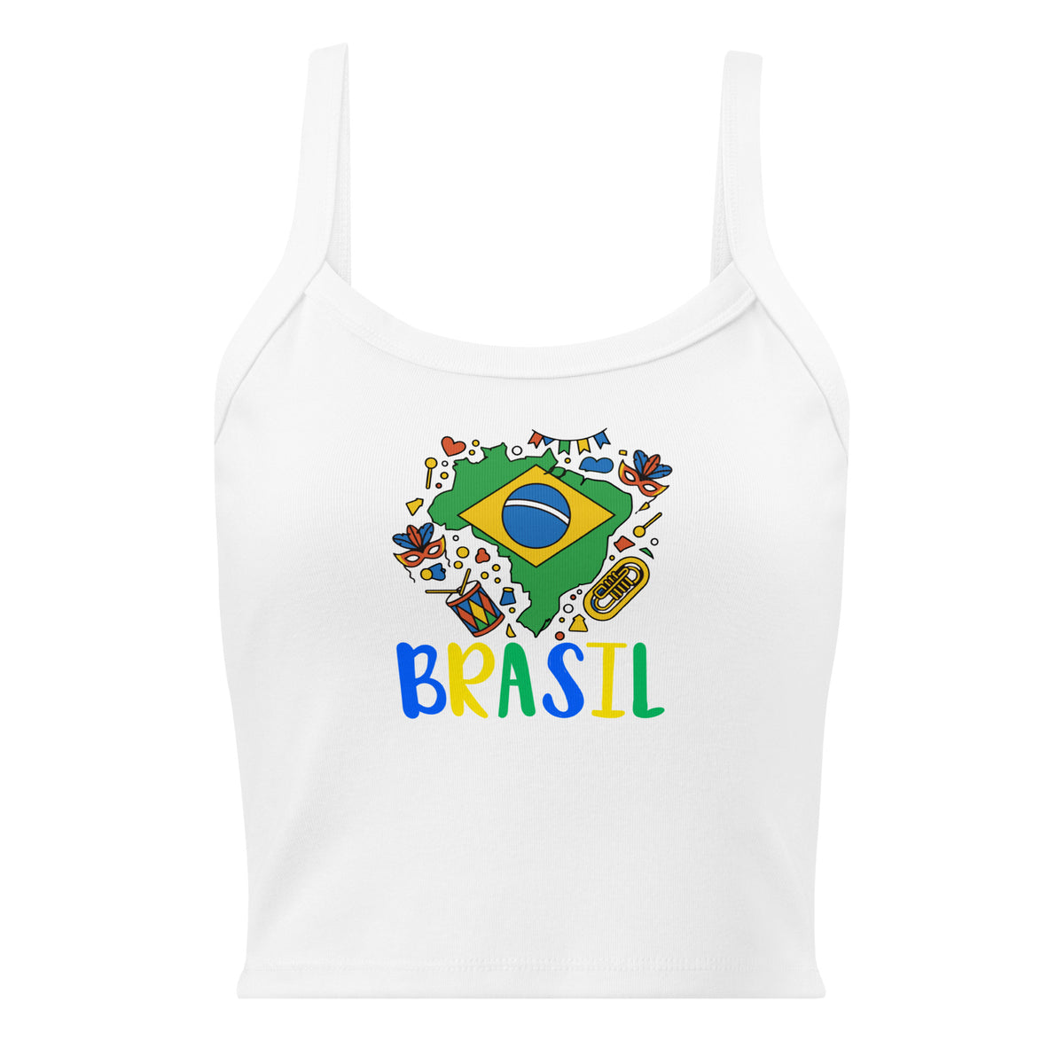 Brasil Carnival Women's Micro-Rib Tank Top | Brazilian Pride Graphic Festival Crop Top by Passport Outfitters