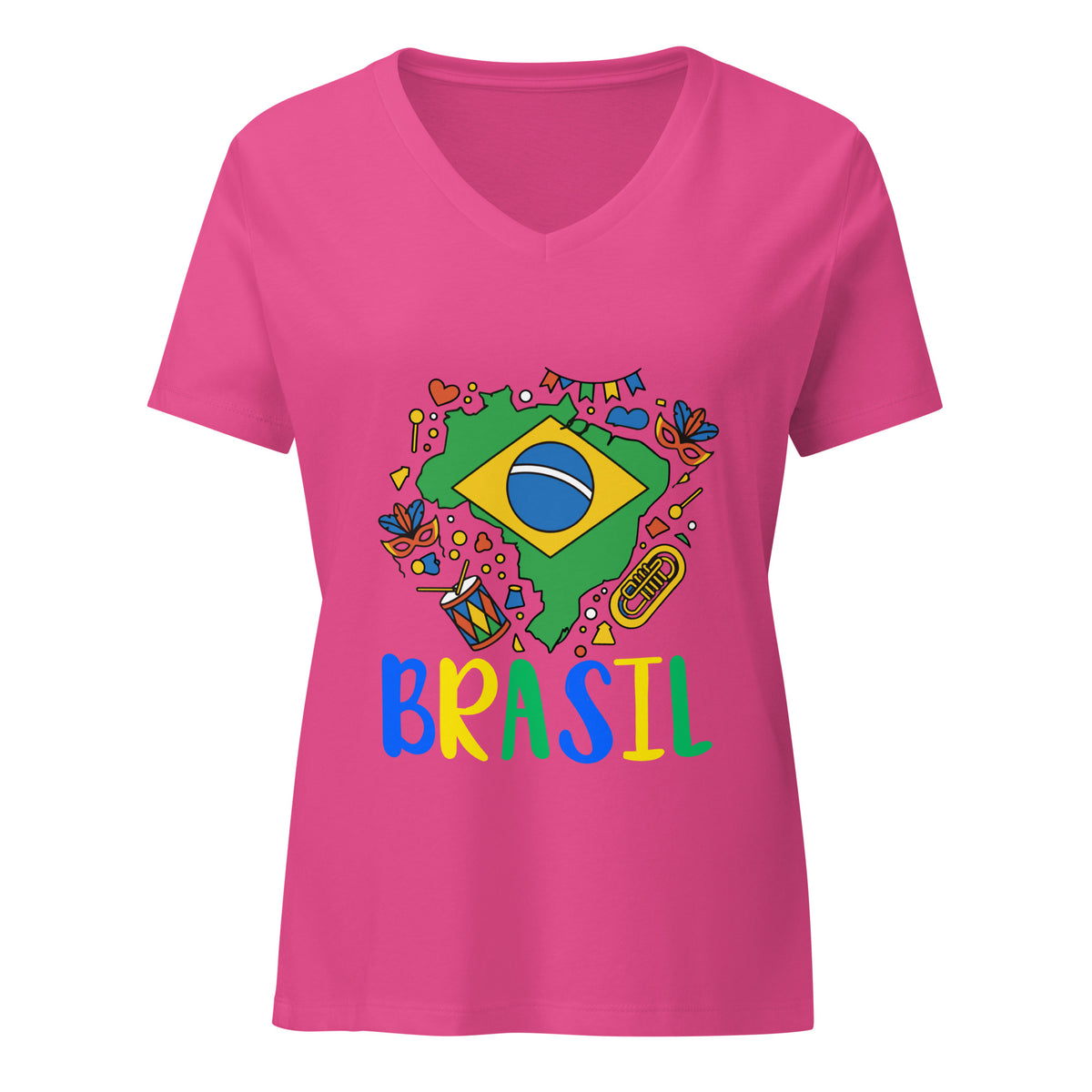 Brasil Carnival Women's V-Neck Top | Brazilian Pride Graphic Tee by Passport Outfitters