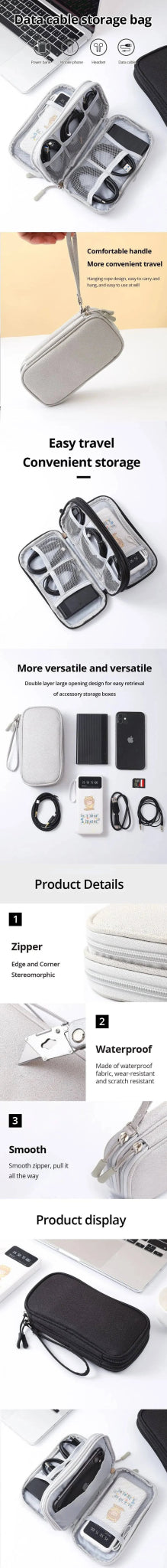 1pc Grey/Black/Navy Travel Portable Digital Product Storage Bag USB Data Cable Organizer Headset Charging Treasure Box Bag - Passport Outfitters Apparel