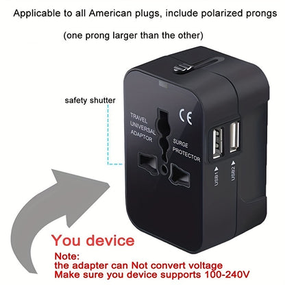 Universal Travel Adapter With Dual USB Charging Ports - Passport Outfitters Apparel 