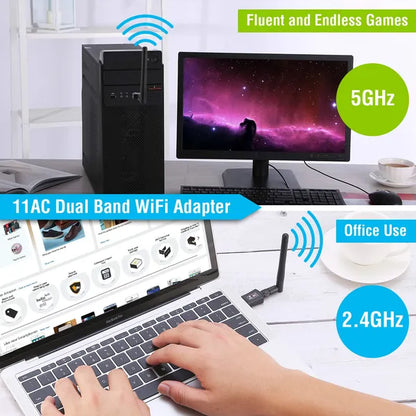 AC600 Dual-Band High-Gain USB WiFi Adapter for Laptops & PCs by Passport Outfitters