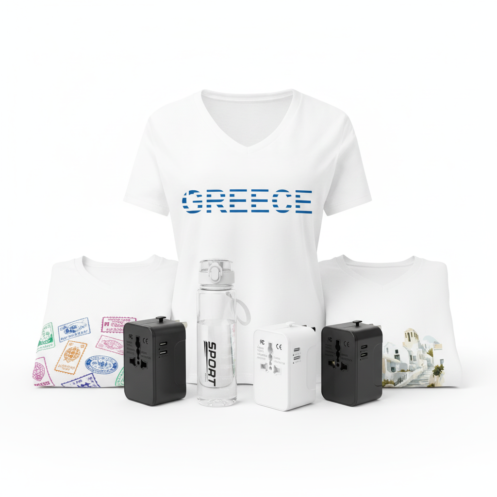 Ultimate Travel Essentials 4-Piece Bundle - Shirts, Adapter & Bottle by Passport Outfitters