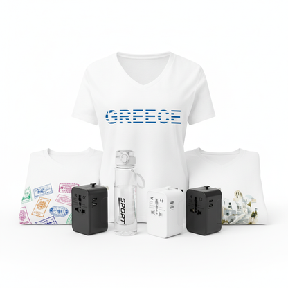 Ultimate Travel Essentials 4-Piece Bundle - Shirts, Adapter & Bottle by Passport Outfitters