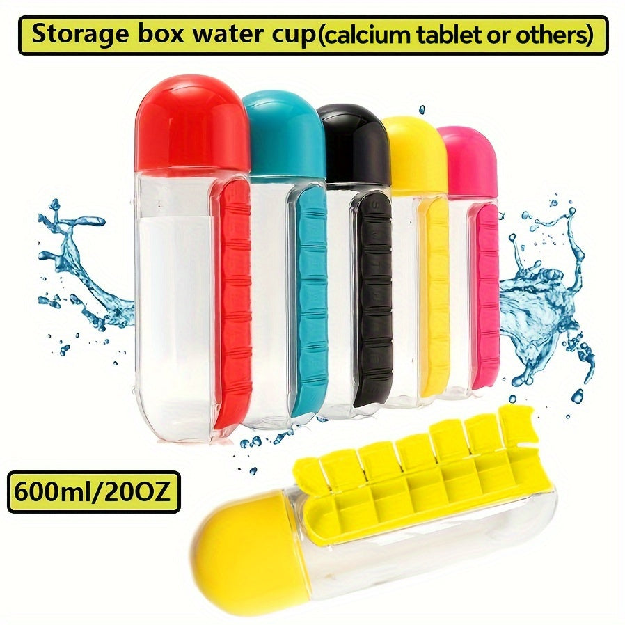 20oz Large Capacity Portable Water Bottle with Built-in Pill Box