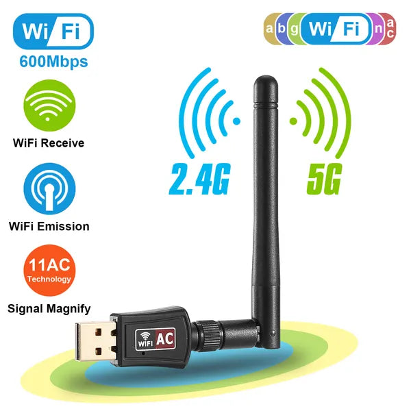 AC600 Dual-Band High-Gain USB WiFi Adapter for Laptops & PCs by Passport Outfitters