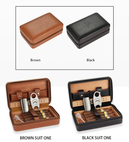 Portable Humidor Cigar Box Travel Cigar Case Leather Cedar Wood Cigar Humidor Box W/ Cutter Lighter Puro Set Accessories by Passport Outfitters
