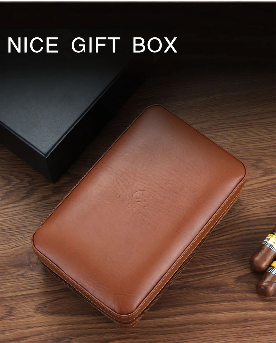 Portable Humidor Cigar Box Travel Cigar Case Leather Cedar Wood Cigar Humidor Box W/ Cutter Lighter Puro Set Accessories by Passport Outfitters