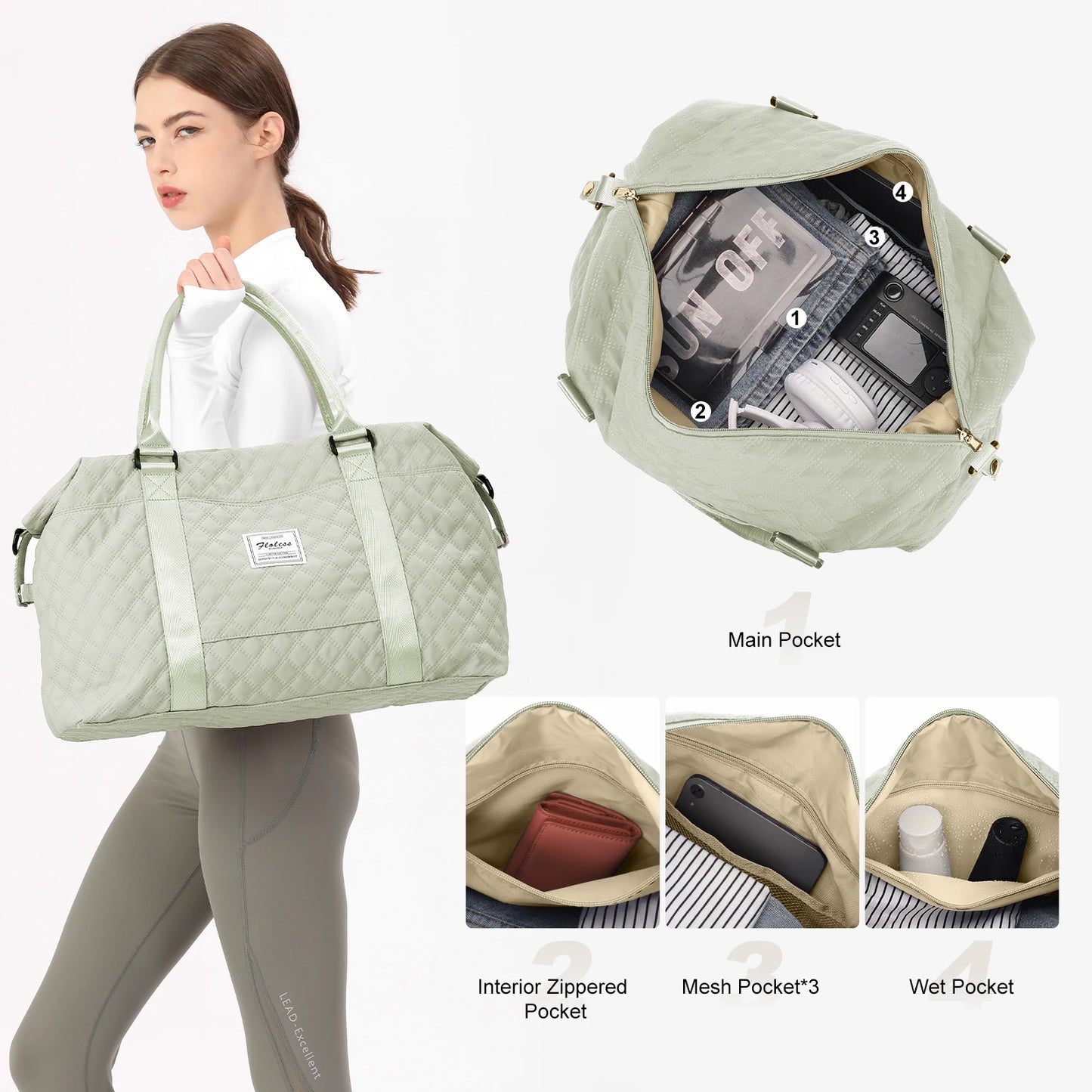 Large Capacity Durable Polyester Custom Fashionable Waterproof Zipper Closure Unisex Crossbody Fitness Bag Portable Outdoor Dry