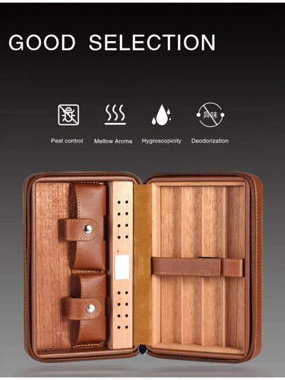Portable Humidor Cigar Box Travel Cigar Case Leather Cedar Wood Cigar Humidor Box W/ Cutter Lighter Puro Set Accessories by Passport Outfitters