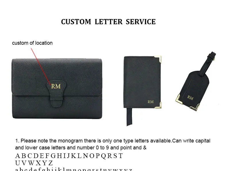 monogrammed saffiano leather travel collection gift travel set kits leather passport holder cover travel tag long travel wallet by Passport Outfitters