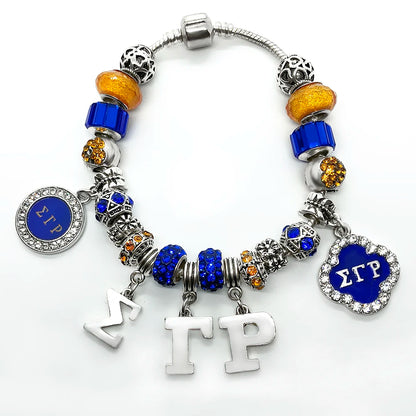 Fashion handmade DIY Blue Murano glass big hole beads bangle SIGMA GAMMA RHO sorority society Symbol jewelry bracelet by Passport Outfitters