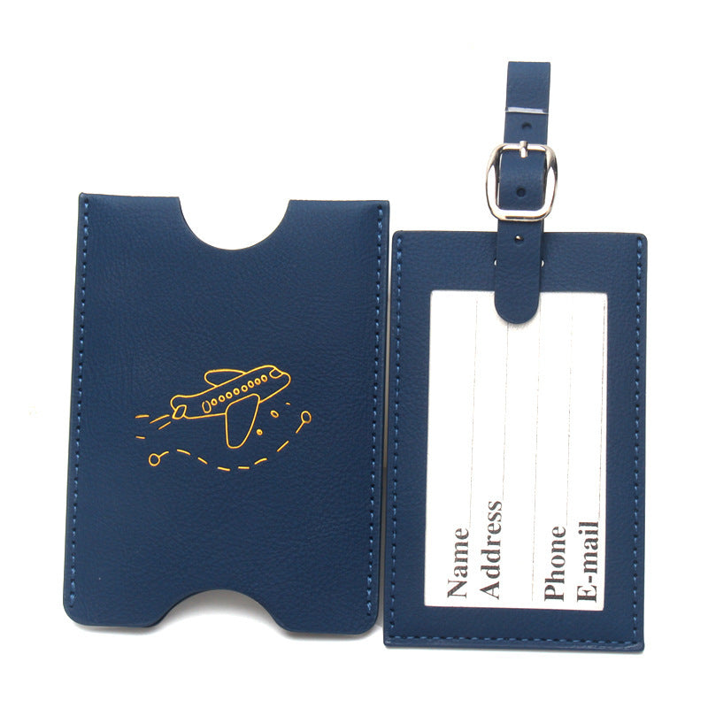 Rfid Anti-Magnetic Airplane Passport Holder Leather Luggage Tag Set Hidden Luggage Identification Card Holder Cross-Border In-Stock by Passport Outfitters