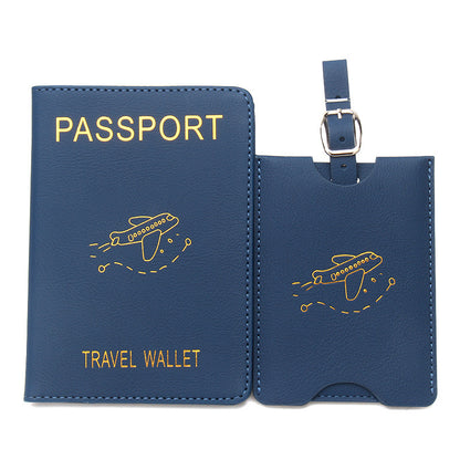 Rfid Anti-Magnetic Airplane Passport Holder Leather Luggage Tag Set Hidden Luggage Identification Card Holder Cross-Border In-Stock by Passport Outfitters