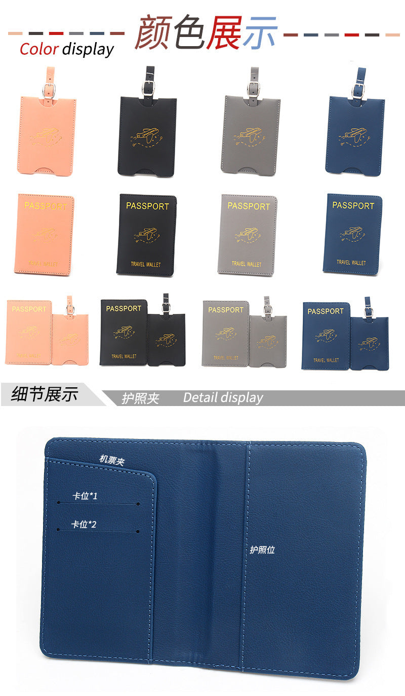 Rfid Anti-Magnetic Airplane Passport Holder Leather Luggage Tag Set Hidden Luggage Identification Card Holder Cross-Border In-Stock by Passport Outfitters