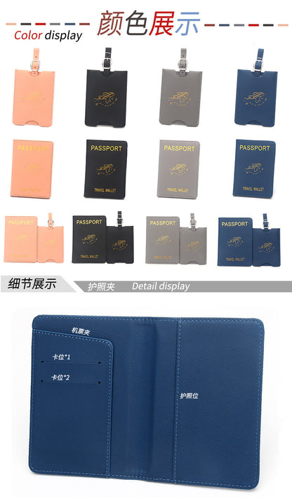 Rfid Anti-Magnetic Airplane Passport Holder Leather Luggage Tag Set Hidden Luggage Identification Card Holder Cross-Border In-Stock by Passport Outfitters