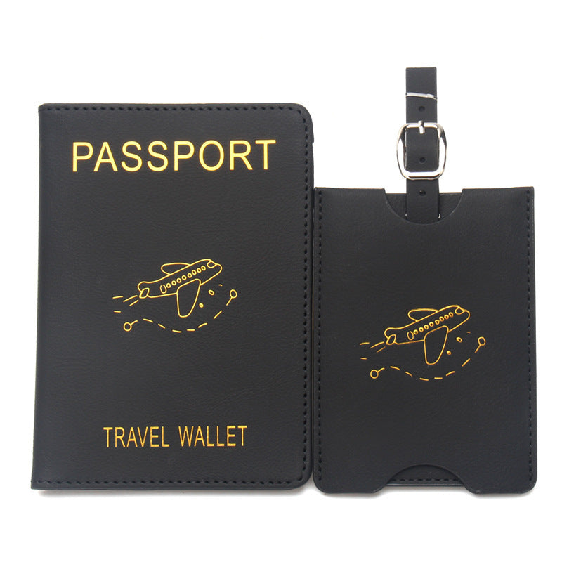 Rfid Anti-Magnetic Airplane Passport Holder Leather Luggage Tag Set Hidden Luggage Identification Card Holder Cross-Border In-Stock by Passport Outfitters