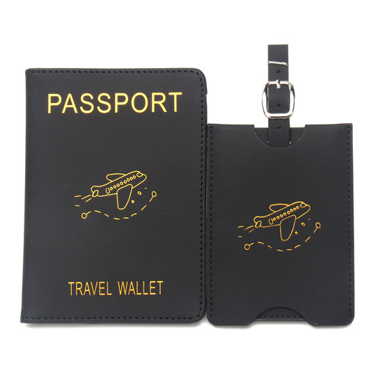 Rfid Anti-Magnetic Airplane Passport Holder Leather Luggage Tag Set Hidden Luggage Identification Card Holder Cross-Border In-Stock by Passport Outfitters